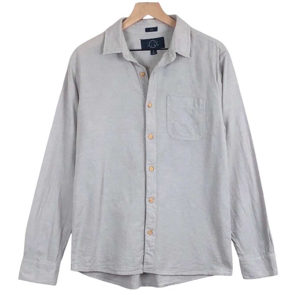 EVEN TIDE Soft Brushed Linen Cotton Slim Fit Button Up Shirt Men's Sz M Grey L/S